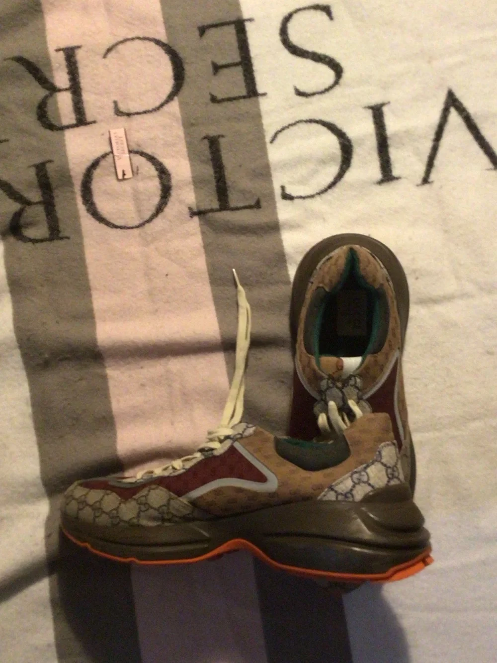 Gucci Burgundy, Beige and Teal Monogram Runner Sneakers